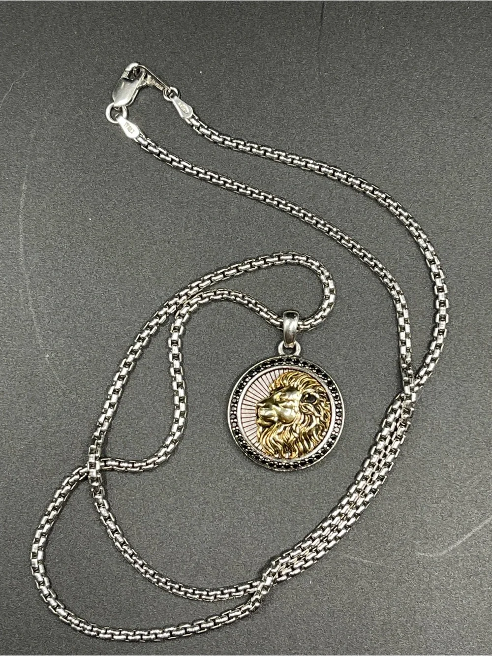 EFFY 925 Silver 14k Gold Plated Black Spinel Lion Pendant Necklace 22” Italy